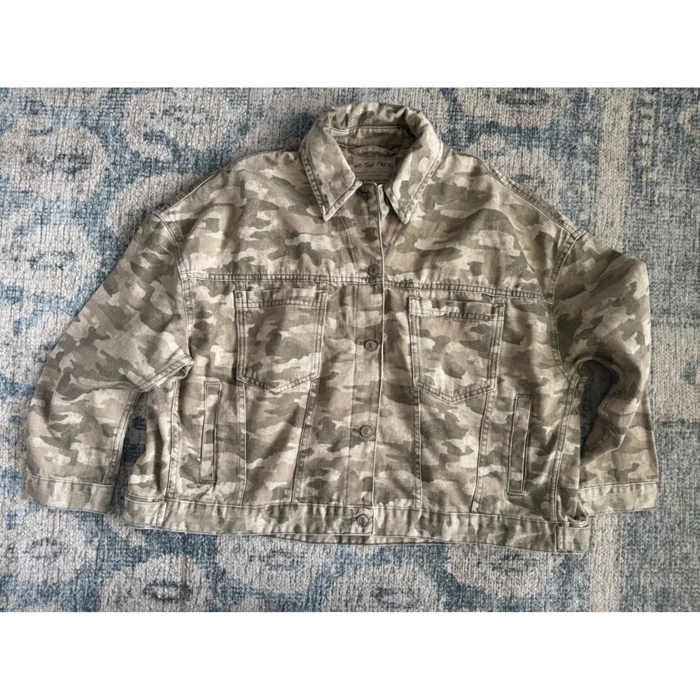 Free People Opal Swing Printed Denim Jacket Camo Military Size Small - Picture 2 of 6